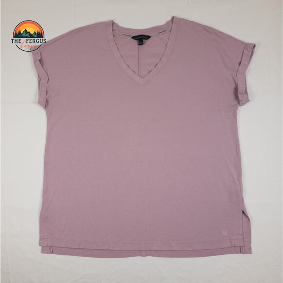 Banana Republic Blouse Top Purple Solid Short Sleeve V Neck Womans Size Large - Picture 1 of 9
